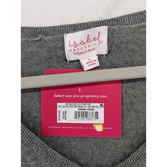 Ingrid & Isabel Maternity Sweater L Gray Side Shirring Lightweight Long Sleeves - Picture 4 of 9